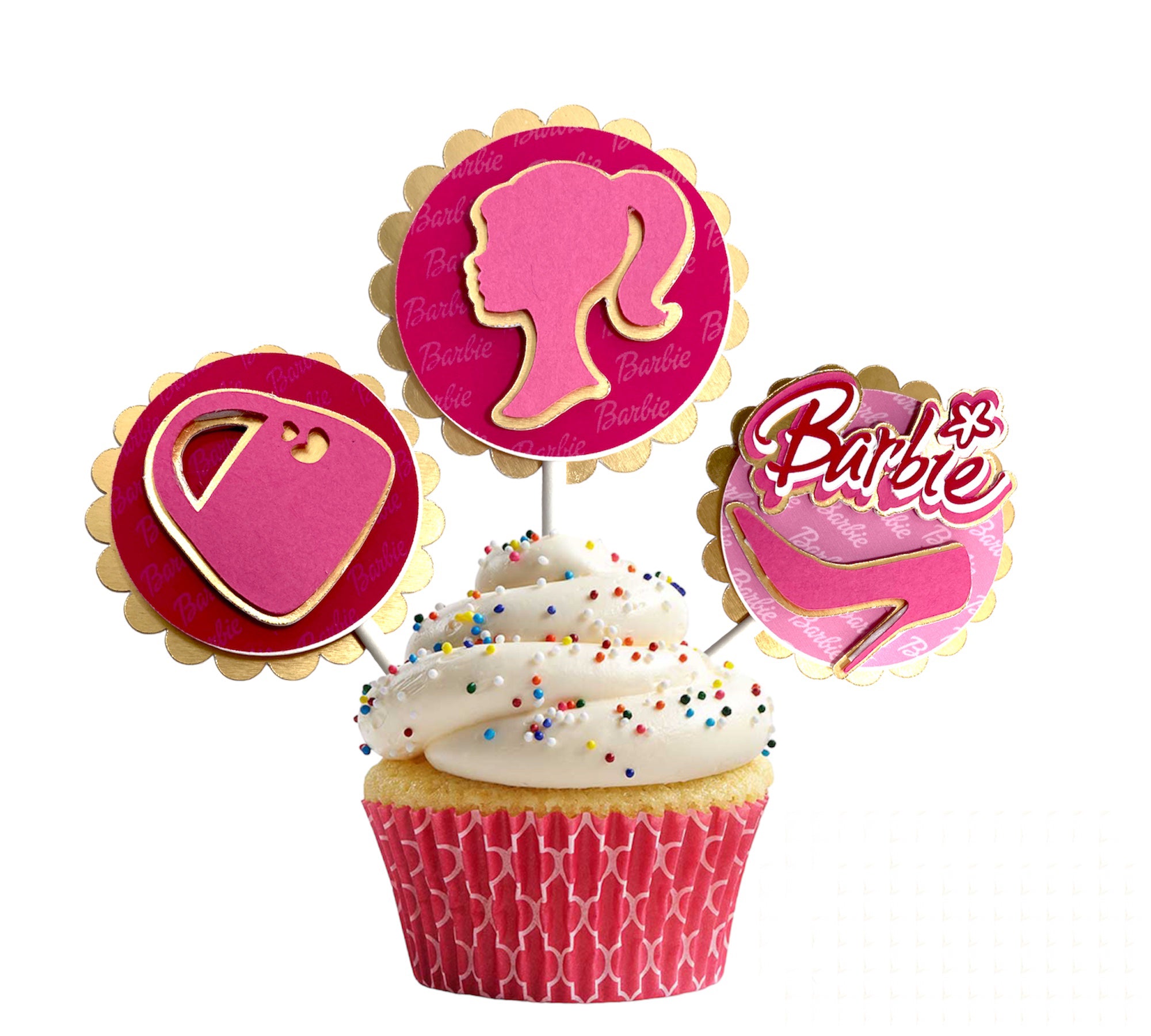 Barbie Logo Puppy Horses Tiara Ball Gowns Edible Cupcake Toppers ABPID05265  