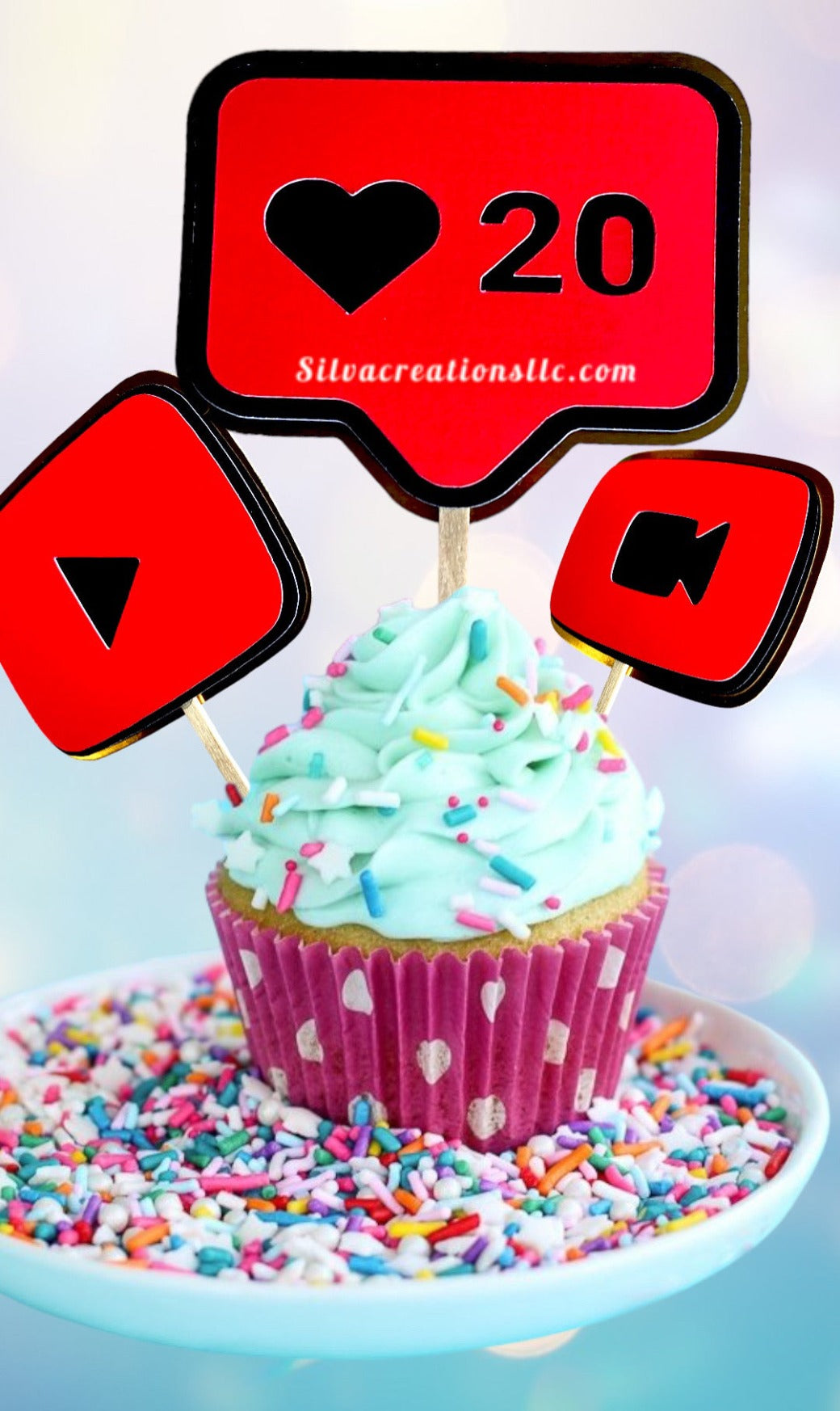 YouTube inspired cupcake toppers, youtube topper, set of 10