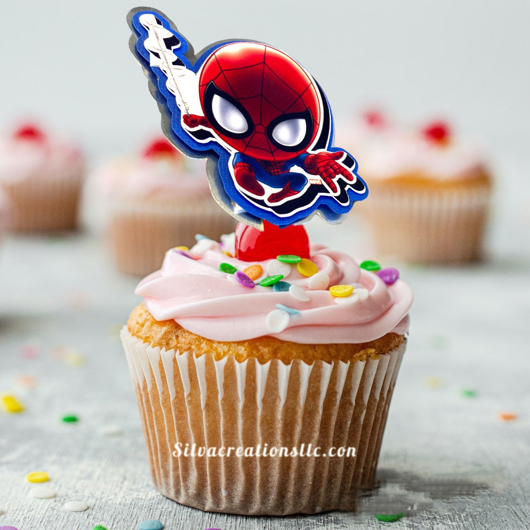 spiderman inspired cupcake toppers, spiderman cupcake wrappers