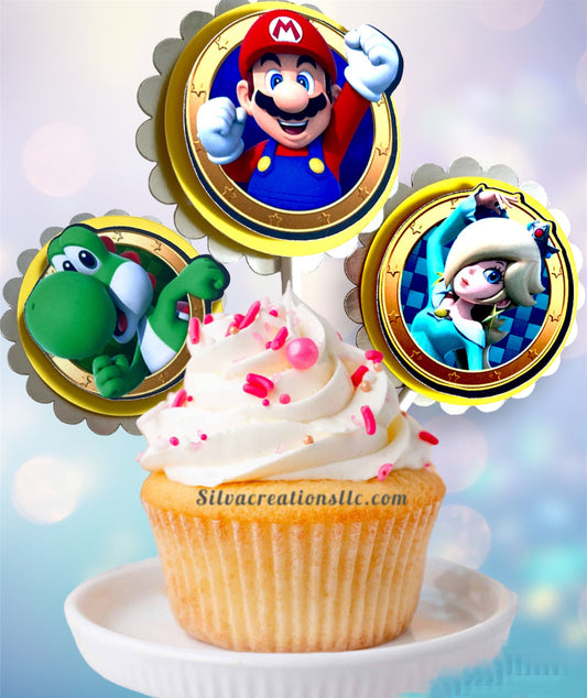 Cupcake Toppers Set Super Mario Bros Themed / 10 pcs.
