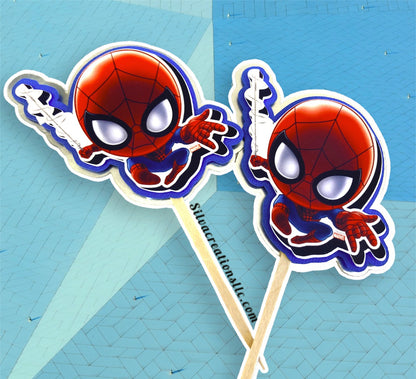 spiderman inspired cupcake toppers, spiderman cupcake wrappers