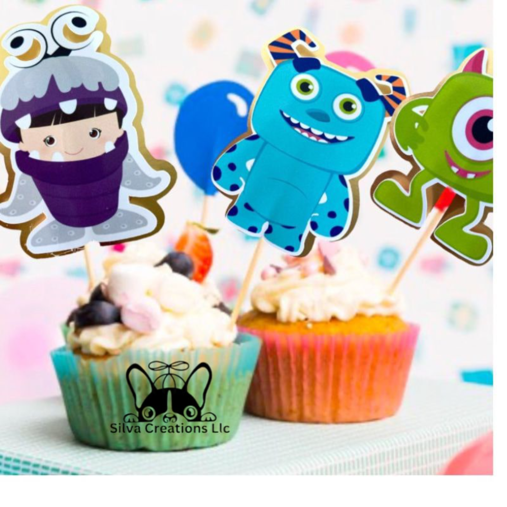 Monster Inc cupcake toppers for birthday party decoration.