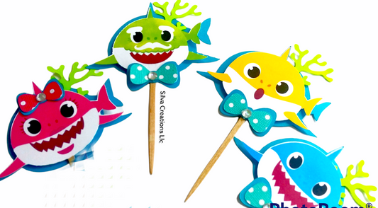 Cupcake Toppers Set Baby Shark Themed / 10 pcs.