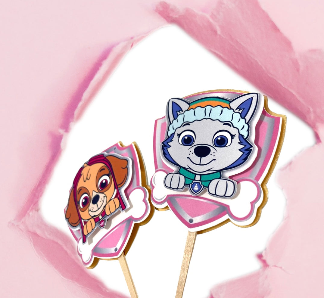 Paw patrol inspired cupcake toppers -Chase paw patrol cupcake toppers - Skye pink paw patrol cupcake toppers