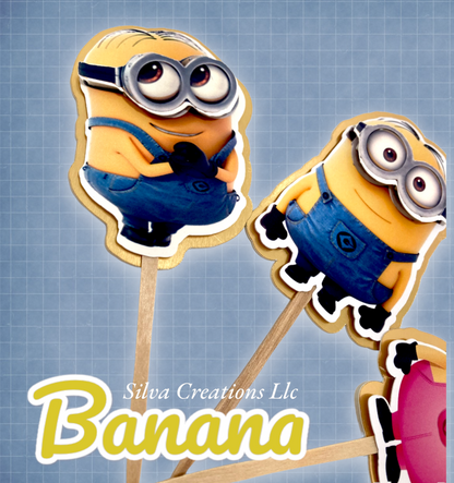 minion's cupcake toppers for birthday party - minion cupcake picks