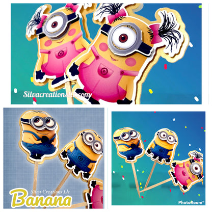 minion's cupcake toppers for birthday party - minion cupcake picks